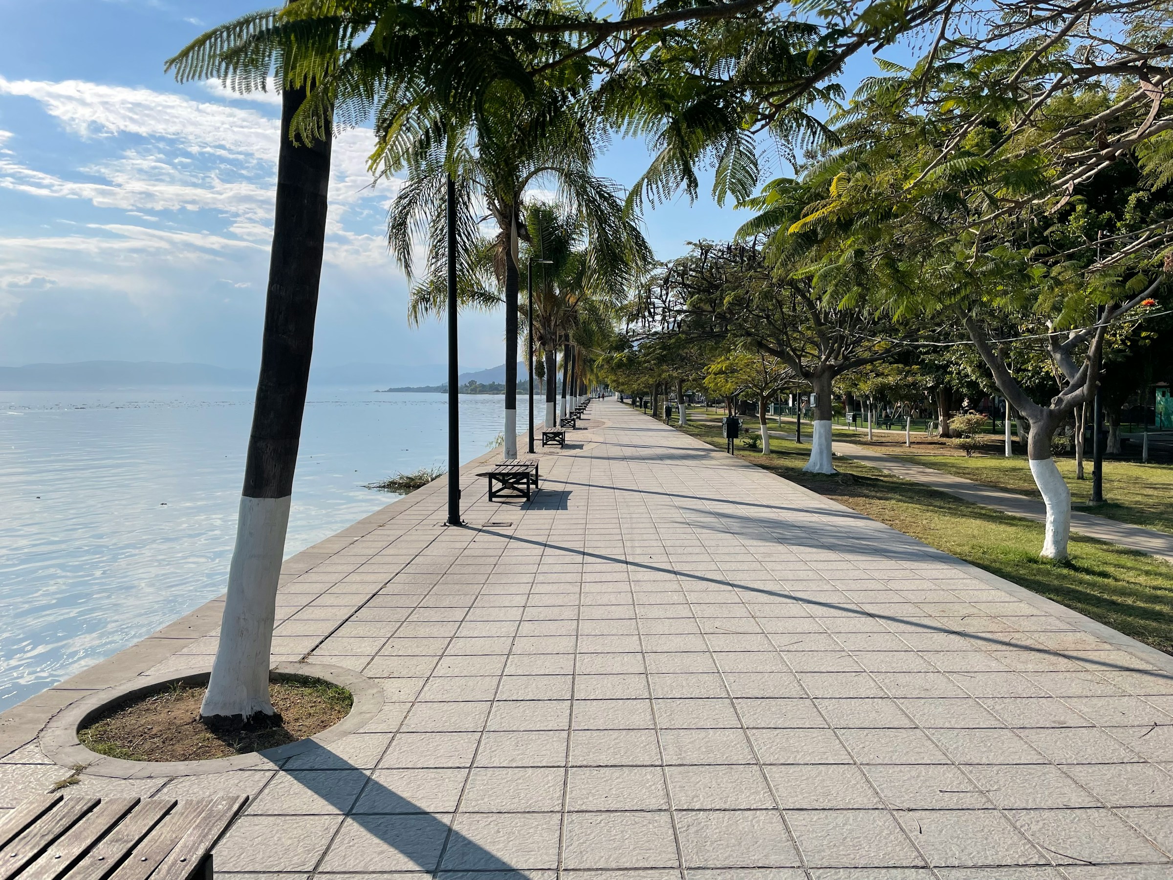 Lake Chapala waterfront with mountains